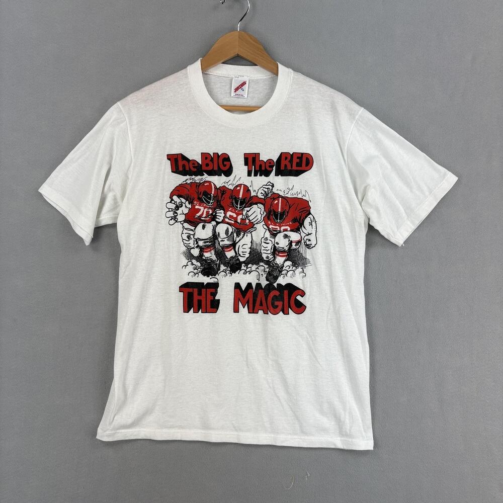 Vintage Nebraska Cornhuskers Shirt Size XL White Big Red The Magic Jerzees USA